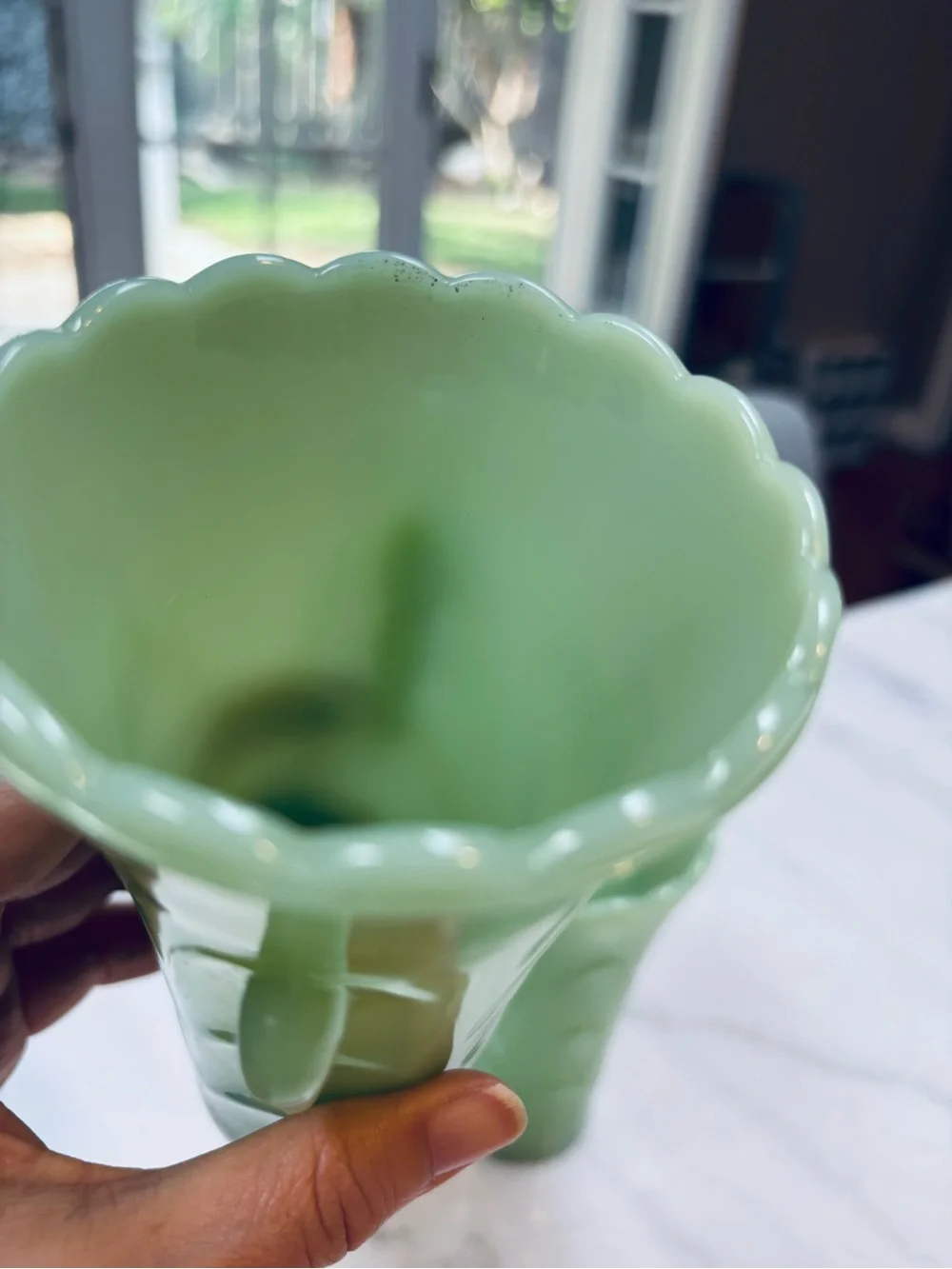 Fire King Jade Green Scalloped Bud Vases - Pair